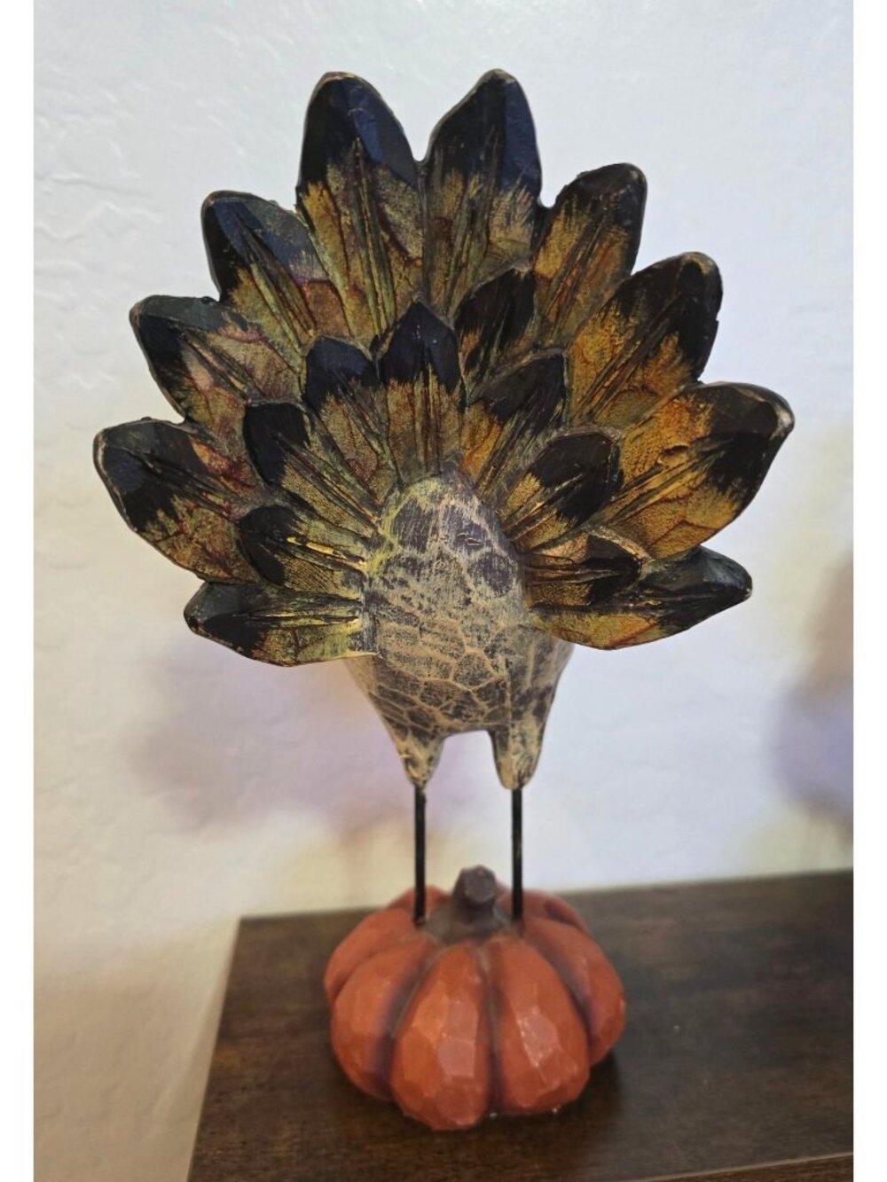 Set of 2 Turkey Figurines On Pumpkin Bases Fall Harvest Thanksgiving - Picture 9 of 15